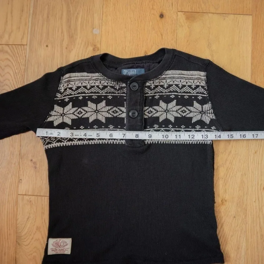 Classic Kids Ralph Lauren Winter Black White Snowflake Pattern Henley